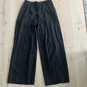 Black tie string wide leg linen pants